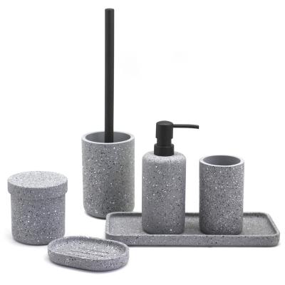 China Viable Modern Handmade Black and White Set of Dot Pattern Concrete Bathroom Accessories for sale