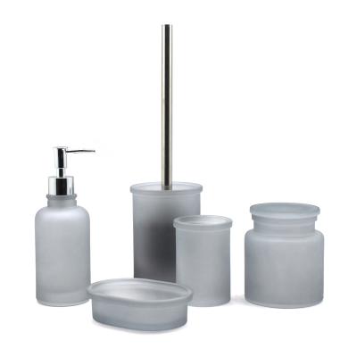 China Viable Parmacy Form Simple Set of Gray Frosted Glass Bathroom Accessories for sale