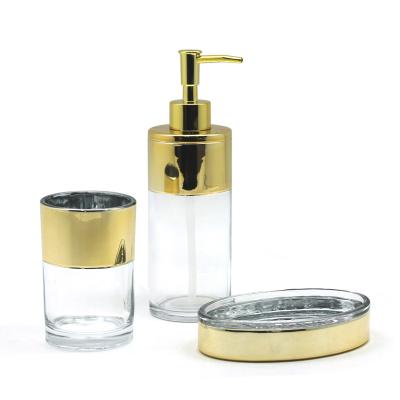 China Sustainable Modern Gold And Clear Two Tone Glass Effect Bathroom Accessories Set for sale