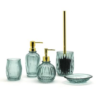 China Elegant ribbed vibes texture glass bathroom accessories set for sale