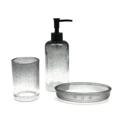 China Viable Handmade Bubble Effect in Set of Gray Gradient Glass Bathroom Accessories for sale