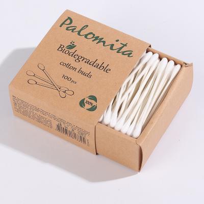 China Biodegradable Ear Buds Cotton Ear Stick Remover 100pcs Box Makeup Wrapping Paper Clean Swab for sale