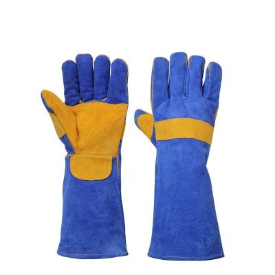 China Comfortable custom logo red cow split safety leather cheap softtextile welding gloves for welders for sale