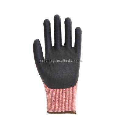 China Anti-impact HPPE Cut Level 5 Nitrile Foam Micro Coated Red Black Grip Work Gloves Gloves for sale