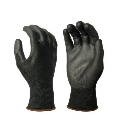 China Comfortable Custom Logo Work Gloves Knitted Shell Black PU Gloves PU Grip Glove For Automotive Industry for sale