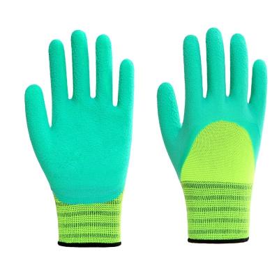 China Work Protection/Daliy Life Gauge Polyester Green Coating Gloves/Heavy Duty CDSAFETY 13 Coated Green Sponge Rubber Gloves Garden Gloves for sale