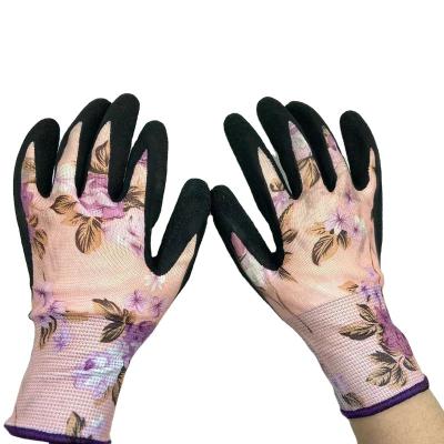 China Work Protection / Daliy Flower Life Printing Polyester Coating LATEX / Heavy Duty CDSAFETY Coated Gloves for sale