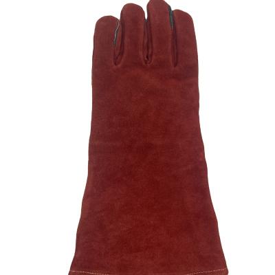 China Comfortable custom logo red cow split safety leather cheap softtextile welding gloves for welders for sale