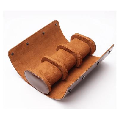 China Cheap High Quality Handmade Custom 3 Slots Roll Saffiano Travel Stand Display Storage Leather Watch Roll for sale