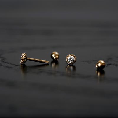 China Office / Career Sun And Star 18K Gold Diamond Screw Stud Earrings Short Needle Style for sale