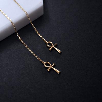 China Vintage 18K Gold Anka Earrings Wire Egypt Immortal Cross for sale