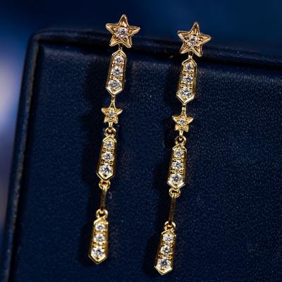 China Office / Career Long Dangle Earring Real 18k Gold Women Luxury Diamond Drop Earrings For Ears for sale