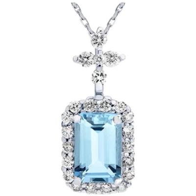 China CLASSIC 18k White Gold Natural Rectangular Simple Green Blue Diamond Pendant Necklace for sale