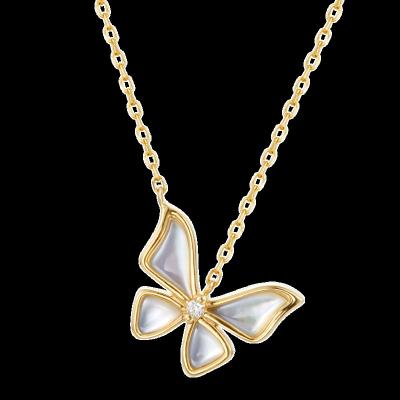 China Vintage Zooying Charm Colorful Natural Stone Butterfly Gold Stone Necklace Pendant Jewelry for sale