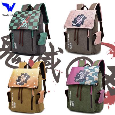 China With USB Hot Sale Fashion Anime Cartoon Game Attack Demon Slayer Canvas Backpacks Bag Anime Cartoon School Bag for sale