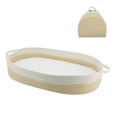 China 100% Eco-friendly/Durable/Washable/Space Saving/Portable Sheer Baby Diaper Rope Cotton Changing Basket For Nursery Changing Table Moses Cotton Woven Pad Basket With Thick Mattress for sale