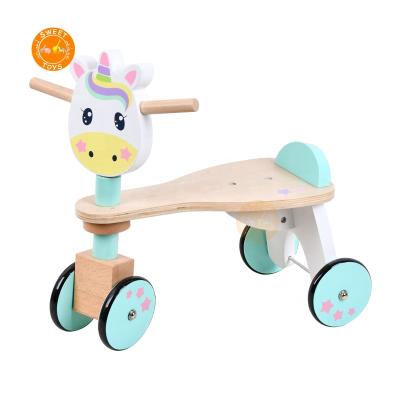 China Ride on Toy Toddler Wooden Balance Bike with 4 Wheels Cute Baby Tricycles Walker Preschool Toys Ride On Wooden Toys for sale