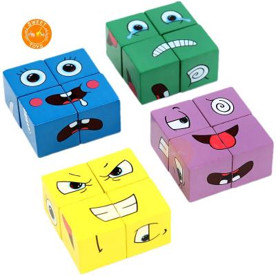 China DIY TOY Wooden Building Block Children's Early Education Games Toys 3D Face Block Montessori Toy For Children for sale