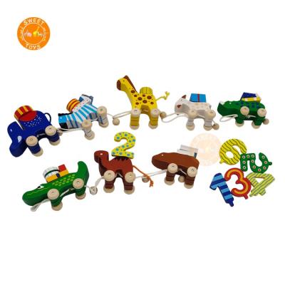 China Develop preschool educational wooden children's wooden animal parade children's classic intelligence toys birthday wooden train set with 1-6 numbers for sale