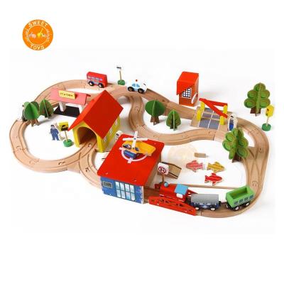 China New Design Fun Kids Track Runner Train DIY Set Railway Bridge Wooden Track Expanding Educational Toys for sale