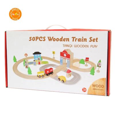 China Hot Sale 50PCS Fun Wooden Train Set Toy DIY Railway Track Educational Toys For Cultivate Children Traffic Knowledge for sale