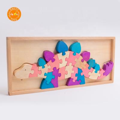 China Toy High Quality Cartoon Baby Dinosaur Wooden Jigsaw Puzzle Educational Game with 26pcs for Children for sale