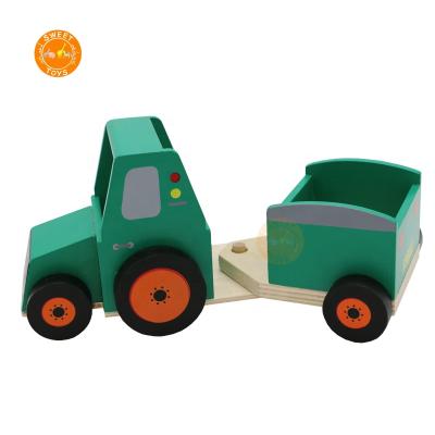 China Ride on Wooden Farm Tractor Toy With Promotional Toy Children Early Educational Toy 6 Wheel Mini Model Combination Truck Toy for sale