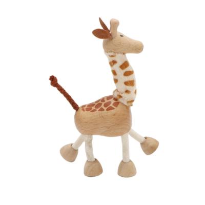 China Giraffe wooden animal craft healthy wooden zoo kindergarten children figurines plush animal movable toy for sale