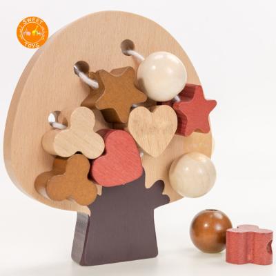 China Educational Developmental Wooden Learning Baby Bead Toy Lacing Educational Toys For Children for sale