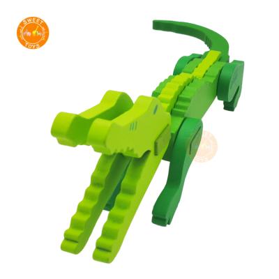 China Crocodile Shape Educational DIY Wooden Puzzle Wholesale Educational 3d Animal Toys Green for sale