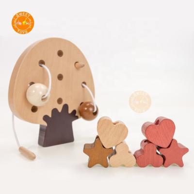 China Children's Toys Professional Made Wooden Beads Threading Toys, Developmental Wooden Learning Baby Lacing Educational Toys For Children for sale