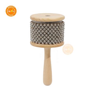 China Eco-friendly wooden Scottish hand shaker percussion musical instruments cabasa handle musical toy for kids for sale