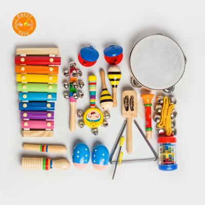 China Hot Sale Educational Wooden Toy Musical Toy Toddler Toddler Plays Musical Instruments With Backpack For Kids for sale