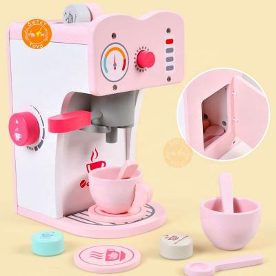 China Funny Toy Wooden Coffee Set Machine Maker Educational Gift Toys Kitchen Wooden Toys Pretend Play For Kids Early Education Role Play Wooden Toy Set for sale