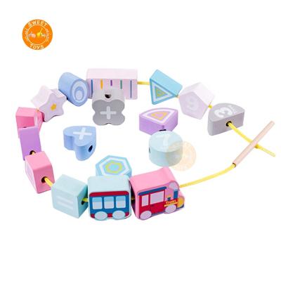 China .inactive DIY educational building blocks toys digital train threading wooden threading bead puzzle toys for kids for sale