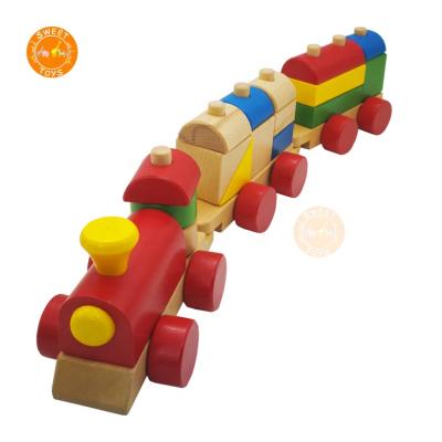 China Educational Wooden Toys Early Learning Toy Building Blocks Train Set Toy Preschool Colorful Wooden Kids Children's Toys for sale