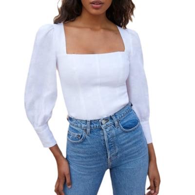 China Breathable Breath Sleeve Blouse Custom Women Spring Outfit Cotton Women Blouse Tops OEM Tops Blouses Woman for sale