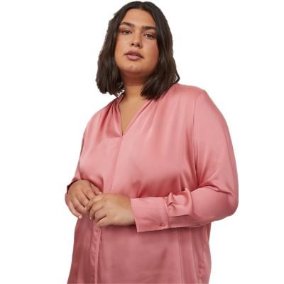 China Breathable Fashionable Custom Made Long Sleeve Satin Tops For Women Plus Size Casual Shirts Tops Ladies Blouses for sale