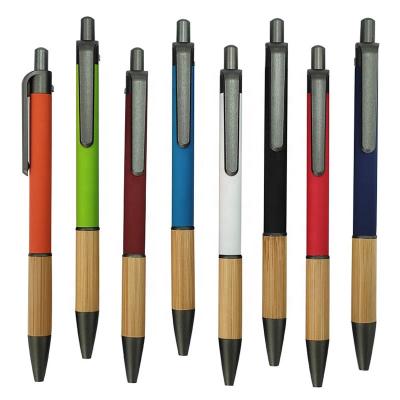 China Metal Promotional Pen Gift Advertising Pen Rubberized Bamboo Wooden Handle Ballpoint Pen for sale