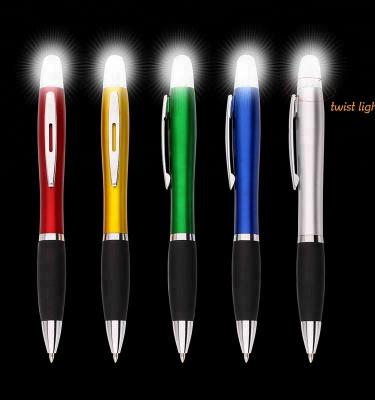 China Pen Compare Share New Product Promotional Flashlight Ball Pen With Contact Printing Logo LED Pen Light Up Pen With Logo for sale