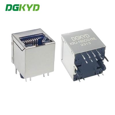 China KRJ-180CGYNL Vertical entry 100 BASE RJ45 Shielded Ethernet Connector with LEDS for sale