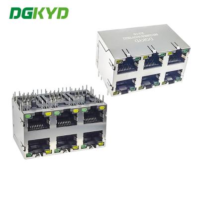 China Des Ethernet-Sockels 2X3 DGKYD59212388DB1A1DY1B022 RJ45 modularer Sockel des Hafens 8P8C mit Isolierungsfrühling LED zu verkaufen