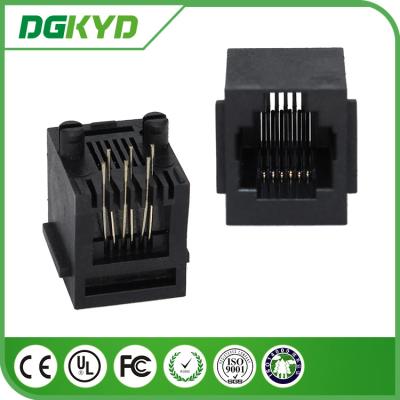 China PBT Black 6p6c 180 Degree RJ11 Jack with brim / RJ11 Modular Jack for sale