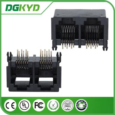 China 2 Port RJ11 JACK without Transformer , PBT Black RJ11 Connector for sale