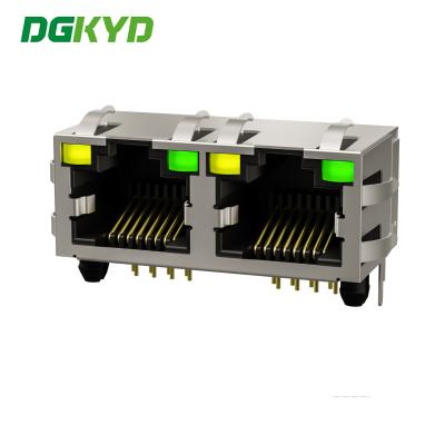 China Network Modular Connector 1X2 Dual Ports 8P8C Ethernet Female RJ45 Jack Without LED DGKYD561288DB1A1DY1022 for sale