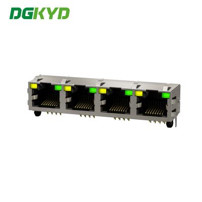 중국 DGKYD561488DB1A1DY1022 4 포트 보호된 Rj45 커넥터 1x4 포트 RJ45 소켓 멀티 소켓 RJ45 LED 판매용