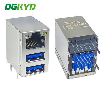 China Rj45 connector met USB3.0 socket geïntegreerde Gigabit netwerk interface Rj45+Dual USB3.0 Dgkyd711u3q534af5wdt3b057 Te koop