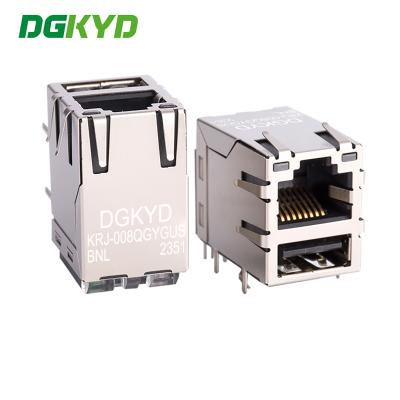 China KRJ-008QGYGUSBNL Rj45 90 Degree Connector USB2.0 Socket Built In Gigabit Filter With Light for sale