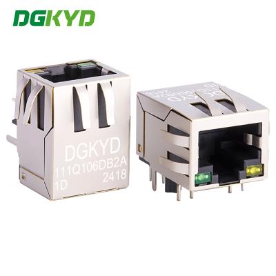 China RJ45 Transformer Gigabit Integrated Filter with Light and Card Port Downward DGKYD111Q106DB2A1D for sale