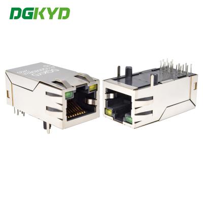 China RJ45 Network Port Connector, Gigabit Integrated Transformer With Light And Spring Clip, Connector DGKYD411Q008DB2A1D for sale